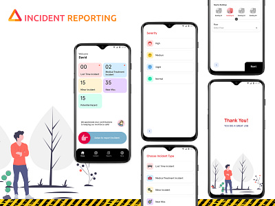 Incident Reporting App accident app booking branding calendar colourful design funding icon illustrator latest logo opportunity skills trending trendy ui uiux xd design