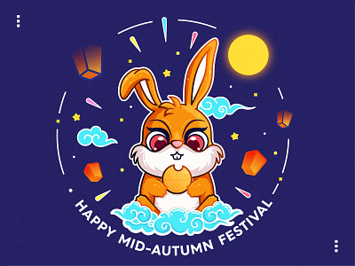 Mid-Autumn Festival doodle illustration moon moon cake rabbit