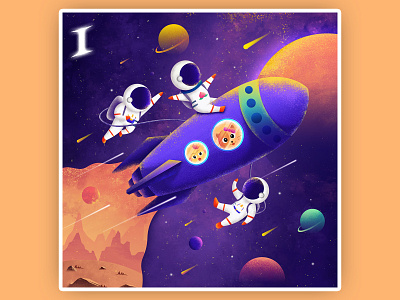 I want to go to space astronaut cat children design illustration meteor space spaceship universe