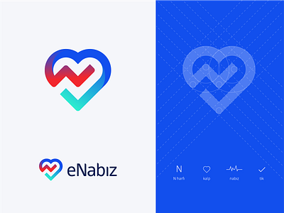 eNabiz logo çalışması branding check heart logo pulse