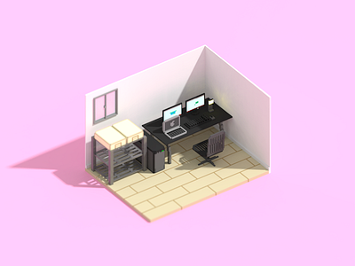 My desk in Voxel 3d art illustration magicavoxel voxel