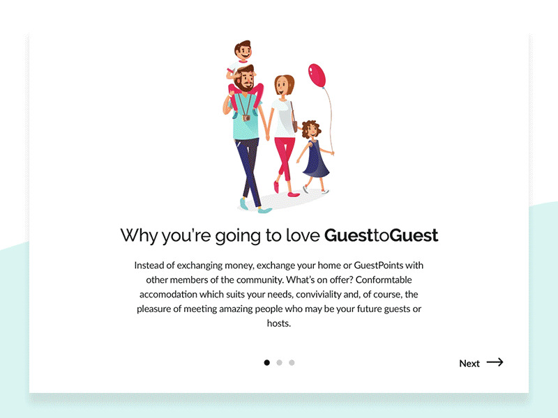 GuesttoGuest Onboarding animation carousel family gif holidays home illustration onboarding popup travel ui vector