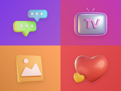 icons 3d app blender heart icon image message picture ui