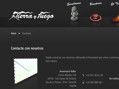 Tierra y Fuego Contact Page contact envelope gray handicraft icon web