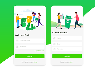 Sign In and Sign Up Recycle Apps