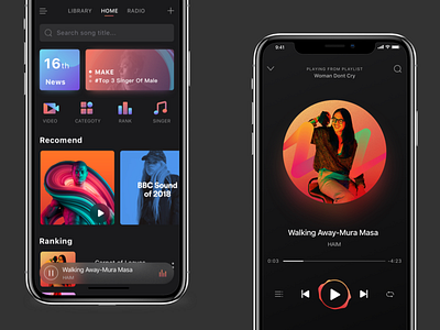 Music app dark music player singer ui