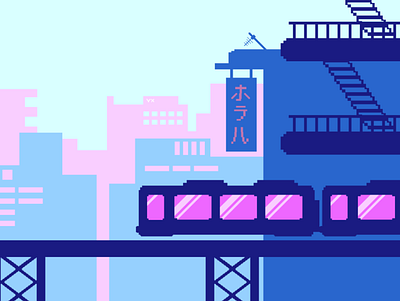 Train station: Vaporwave japanese pixelart train vaporwave