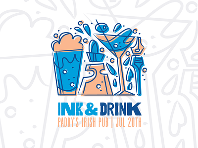 AIGA Ink & Drink Logo beer brand branding design event hand drawn illustration illustrations logo martini type typography vector