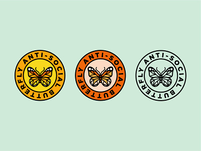 Anti-Social Butterfly badge butterfly illustration monarch butterfly patch sticker type typogaphy