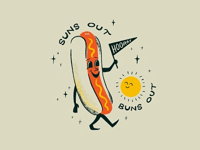 Sunday Punday No. 034 badge bun hand lettering hot dog hotdog illustration lettering mid century pennant procreate pun retro summer sun type typography vintage