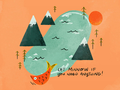 Sunday Punday No: 039 fish flat illustration forest hiking illustration lake lettering minnow mountians procreate pun retro sun texture type vintage water