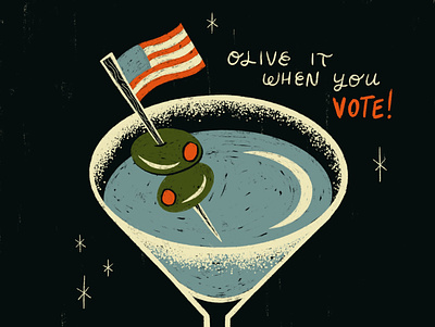 Sunday Punday No. 051 drink election flag food illustration lettering martini olive procreate pun retro type typography vintage vote vote2020