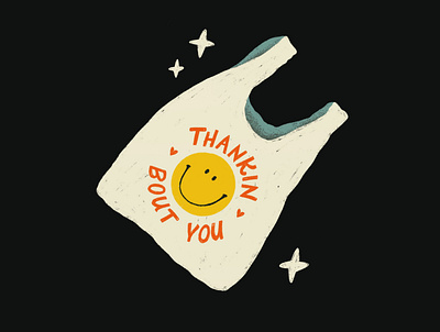 Thankin Bout You bag grocery bag hand lettering illustration lettering love procreate pun romance smile smiley smiley face type typography vintage