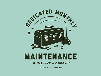 Dedicated Monthly Maintenance | Social agency badge car illustration lettering maintenance mechanic oil can retro toolbox tools type typography vintage website