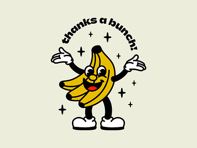 Thanks a bunch! badge banana branding cartoon character design fruit icon illustration pun retro sticker type vintage