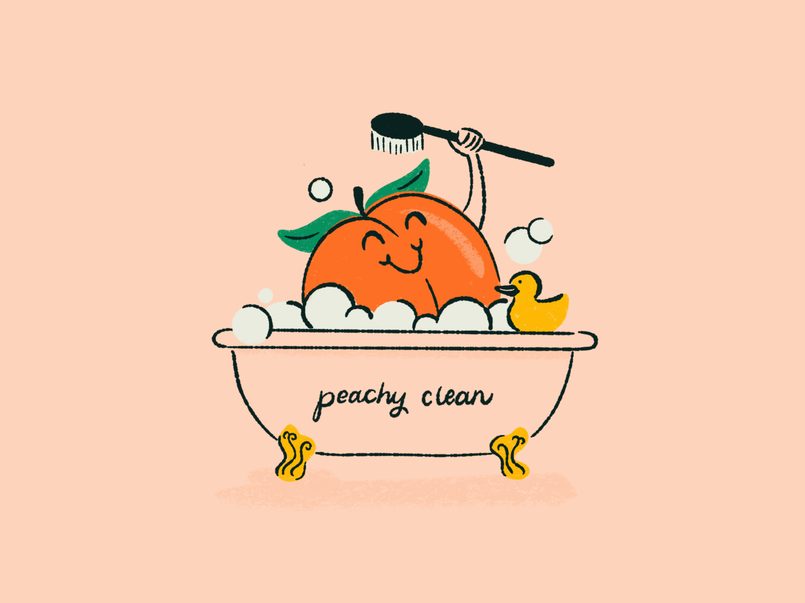 Sunday Punday No. 054 bath bathtub booty bubbles clean fruit gif hand lettering illustration peach peaches peachy procreate pun rubber duck type