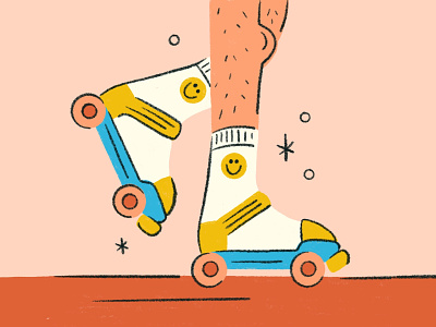 rolling to the weekend illustration legs procreate retro roll rollerskate skate smiley socks
