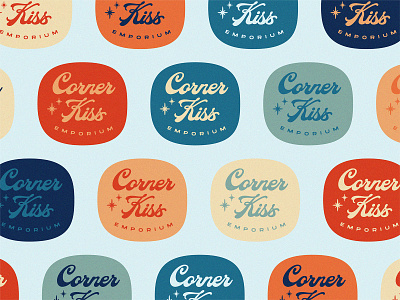 Corner Kiss Badges ✨ badge branding design illustration kiss lettering logo peter pan retro stars type victorian vintage wordmark