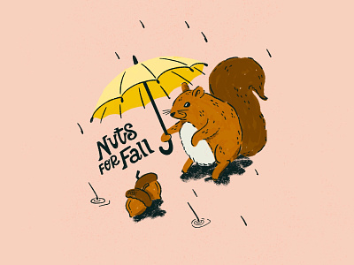 Fat Squirrel Szn acorn autumn design fall fat illustration lettering nuts procreate pun rain rainy day season squirrel type umbrella