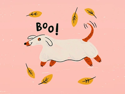 happy halloweenie 🌭 autumn boo costume fall ghost halloween illustration procreate retro spooky type vintage weenie wiener dog