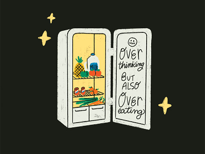 thinkin some thoughts, eatin some tots food fridge illustration kitchen lettering overeating overthinking procreate refrigerator retro retro fridge type vintage