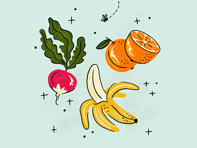 Fruits (and veggie) banana design fruits garden illustration orange procreate radish retro summer veggies vintage