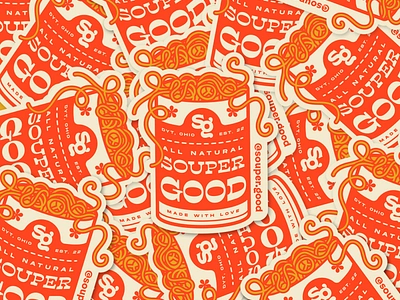 Souper Good Stickersssss can design illustration lettering noodles pun retro soup soup can sticker type typography vintage