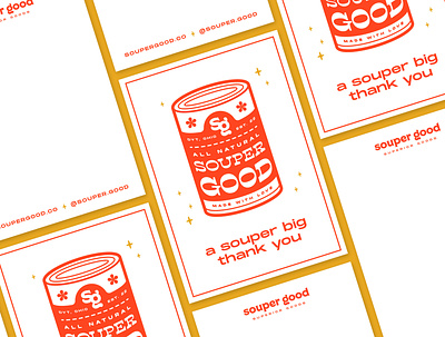 Souper Good Cards can cards collateral design illustration lettering print pun retro soup soup can thank you type typography vintage