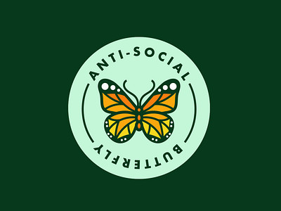 Anti-Social Butterfly anti social badge butterfly icon illustration introvert patch vector