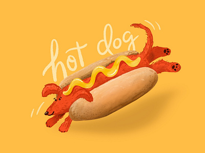 Hot Diggity Dog dachshund dog food hot hot dog illustration lettering mustard puns type typogaphy wiener dog