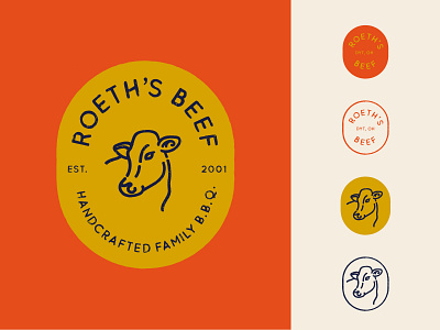 Roeth's Beef | Badge Variations badge barbecue bbq beef branding cow farm foodtruck icon illustration logo type vintage