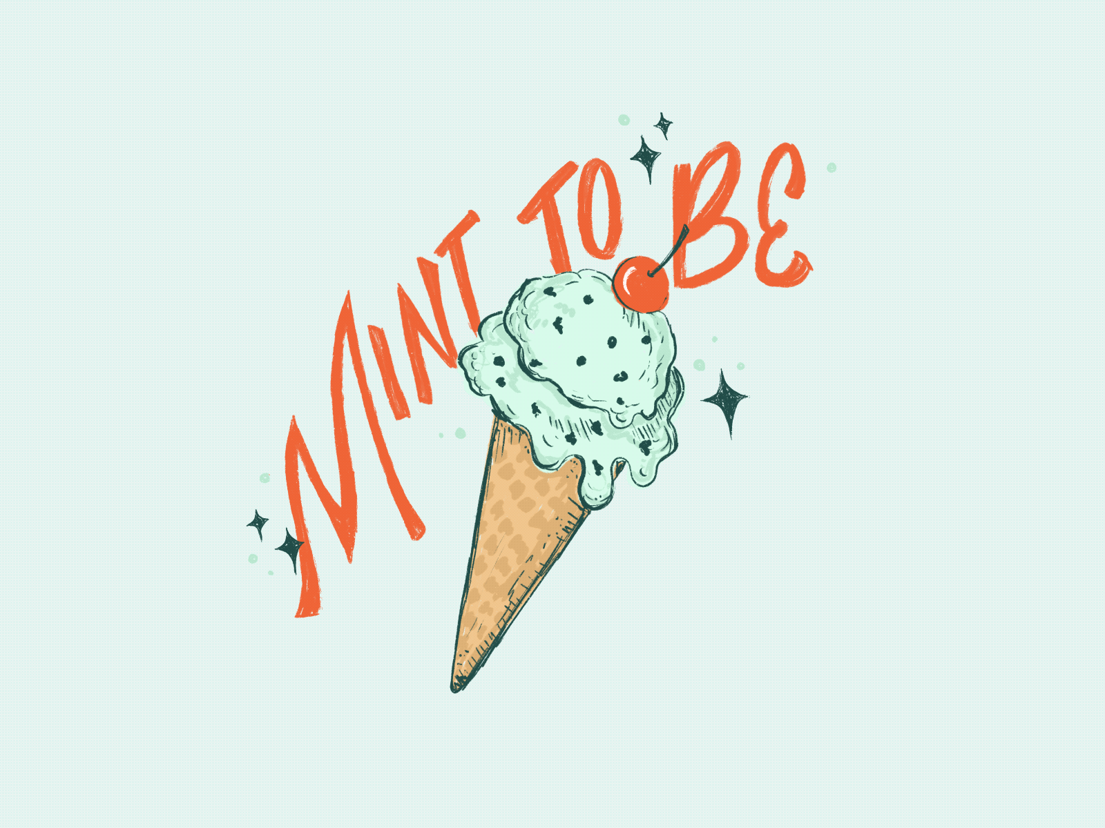 Sundae Punday No. 015 animation cherry food hand lettering ice cream cone icecream illustration lettering procreate pun retro type vintage