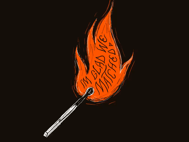 Sunday Punday no. 017 animation date fire flame hand lettering illustration match matches procreate pun retro type typography valentines valentines day vintage