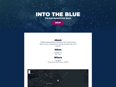 Into the Blue - Landing Page Redesign events landing page registration page