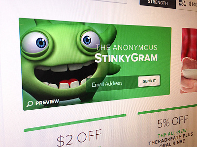 StinkyGram banner green monster newsletter signup