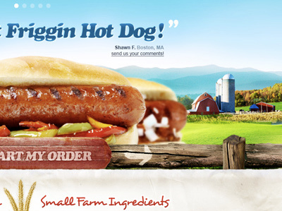 Sausage Company bbq blue ecommerce farm grass green headline hot dog main image red slide