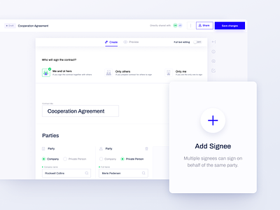 Contractbook - Document View agreement agreements contract contract management contractbook document editor lifecycle party product design redesign sign signature signee task tasks ux ux ui