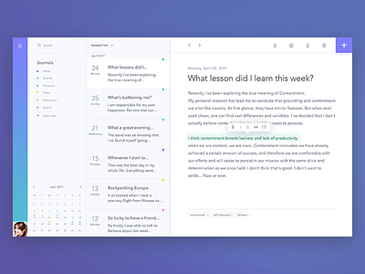 Journal dashboard diary journal notes text editor timeline ui ux webapp