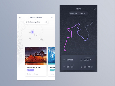 iOS Hiking App app distance hike hiking ios map mobile navigation route travel ui ux