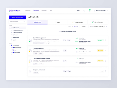 Contractbook - Shared Folders & Bulk Actions agreement contract contract management dashboard design management tool principle product design prototyping shared folders sharing signing ui ux