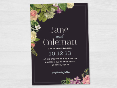 Dark Botanical Wedding Invitation black botanical chalkboard dark floral flowers invitation invite pretty rose vintage wedding