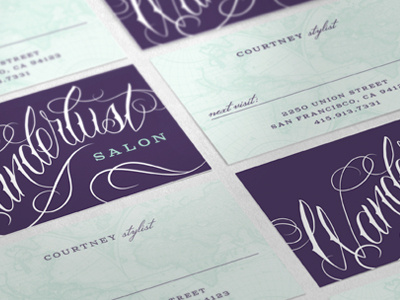 Wanderlust Salon Business Cards appointment business cards calligraphy map salon script typography