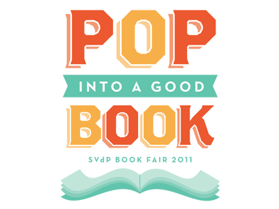Pop Into A Good Book Logo book fair library logo pop school