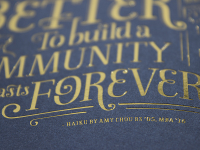 Gold Foil Typography Print blue foil stamp forever gold ornate serif swashes typography