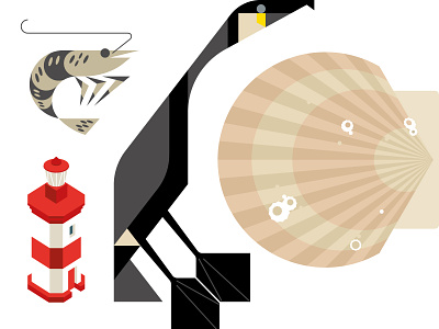 Vladivostok Coast branding cormorant geometric graphic design illustration lighthouse minimalistic scallop shell shrimp