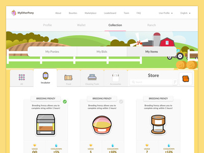 MyEtherPony My Items Page app design icon illustration ui uiux ux web web design
