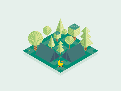 Camping flat forest illustration isometric nature trees