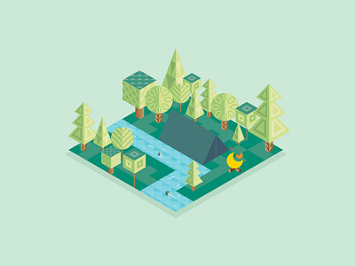 By the river flat forest illustration isometric nature trees