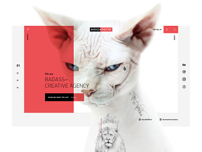 Badass+Creative Agency black cat home page kitten red tattoo ui web design