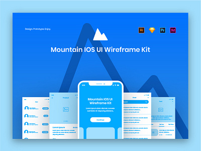 Mountain IOS UI Wireframe Kit app illustrator ios iphonex kit mobile photoshop sketch ui ux wireframe xd